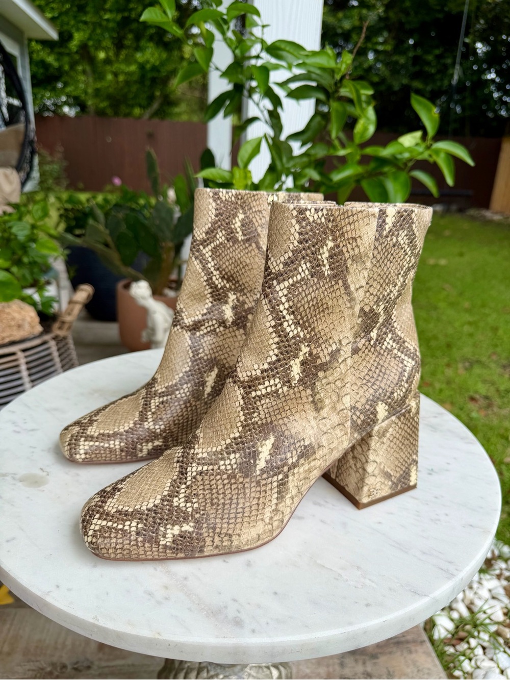 Sam Edelman Snake-Print Block Heel Ankle Boots - Beige Brown